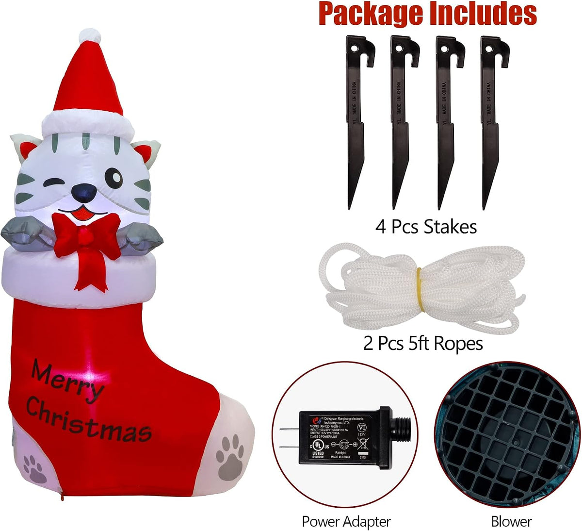 5 FT Inflatable Christmas Decoration - Lighted Kitten in Christmas Stocking for Outdoor Lawn and Garden Decor
