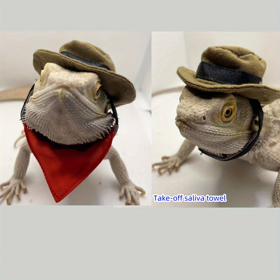Bearded Dragon/Small Pet Hat And Sanitary Towel Set, Miniature Costume For Amphibians And Reptiles, Reptile Outing Dress Up Accessories, Adjustable Lizard Walking Gear