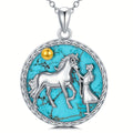 Natural Turquoise Horse Necklace For Women 925 Sterling Silver Western Turquoise Horse And Women Pendant Necklaces Horse Charm Lucky Horse Jewelry Genuine Turquoise Jewelry Gifts For Mom Wife
