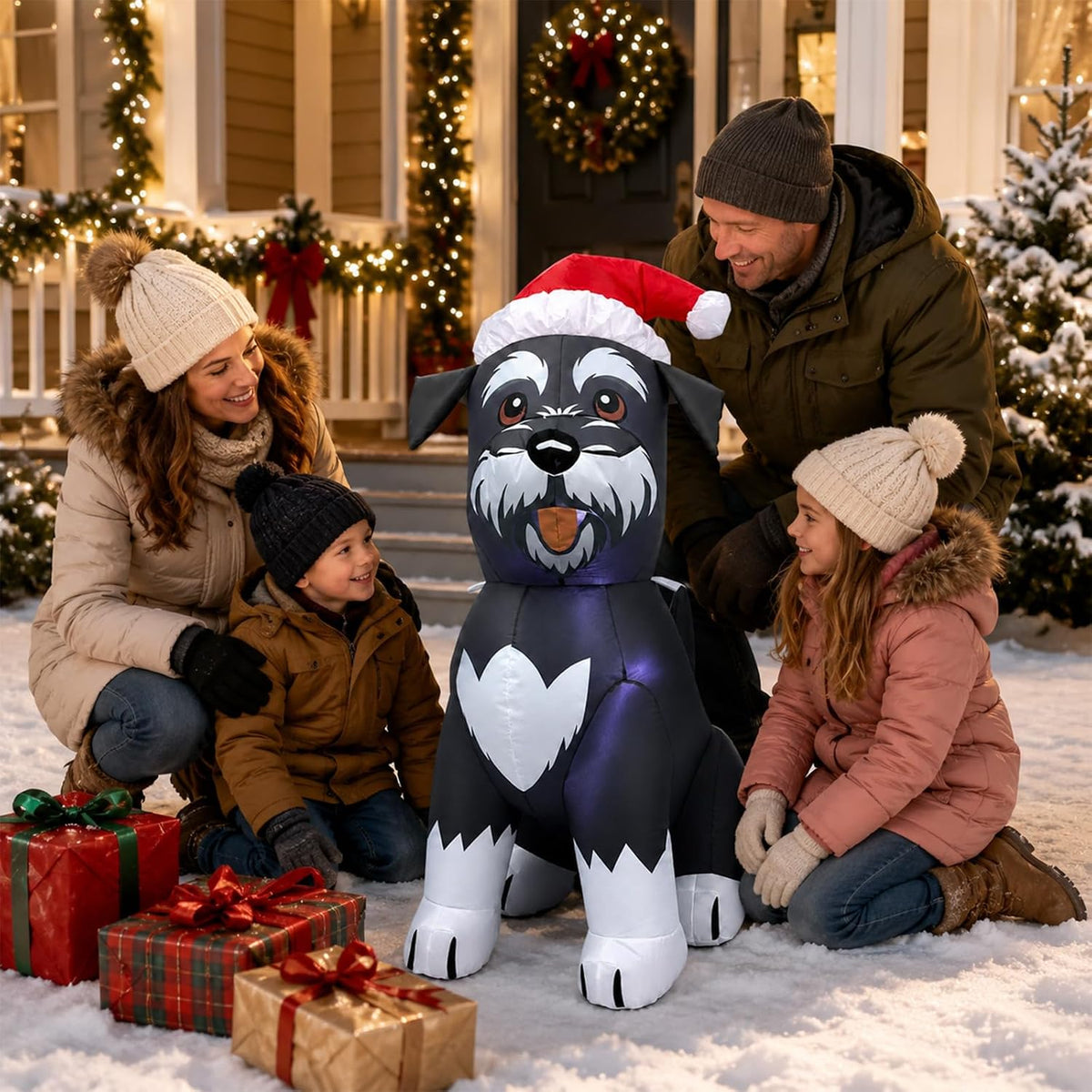 4-Foot Inflatable Schnauzer Dog Christmas Decoration with LED Lighting for Outdoor Use