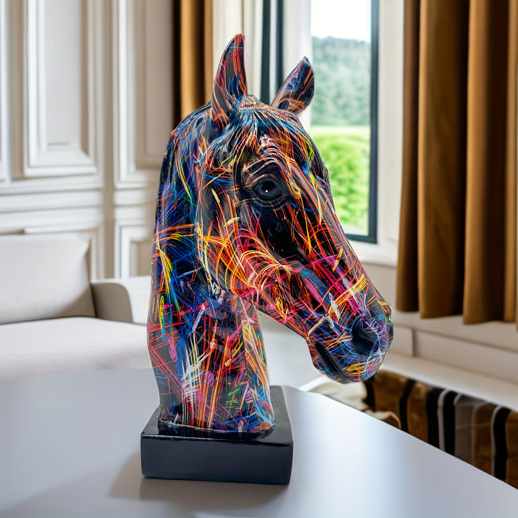 Resin Horse Head Figurine, Alphabet Animal Themed Decorative Statue for Living Room, Indoor and Outdoor Use, Christmas Holiday Gift, Home Office Desk Bar Display, 5.3in x 6.3in x 9.8in