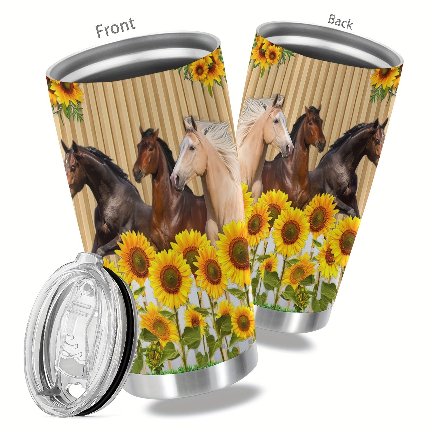 1pc, 20oz Cup Stainless Steel Tumbler, Horse Print Double Wall Vacuum Insulated Travel Mug, Halloween Gifts, Gifts For Parents, Relatives And Friends