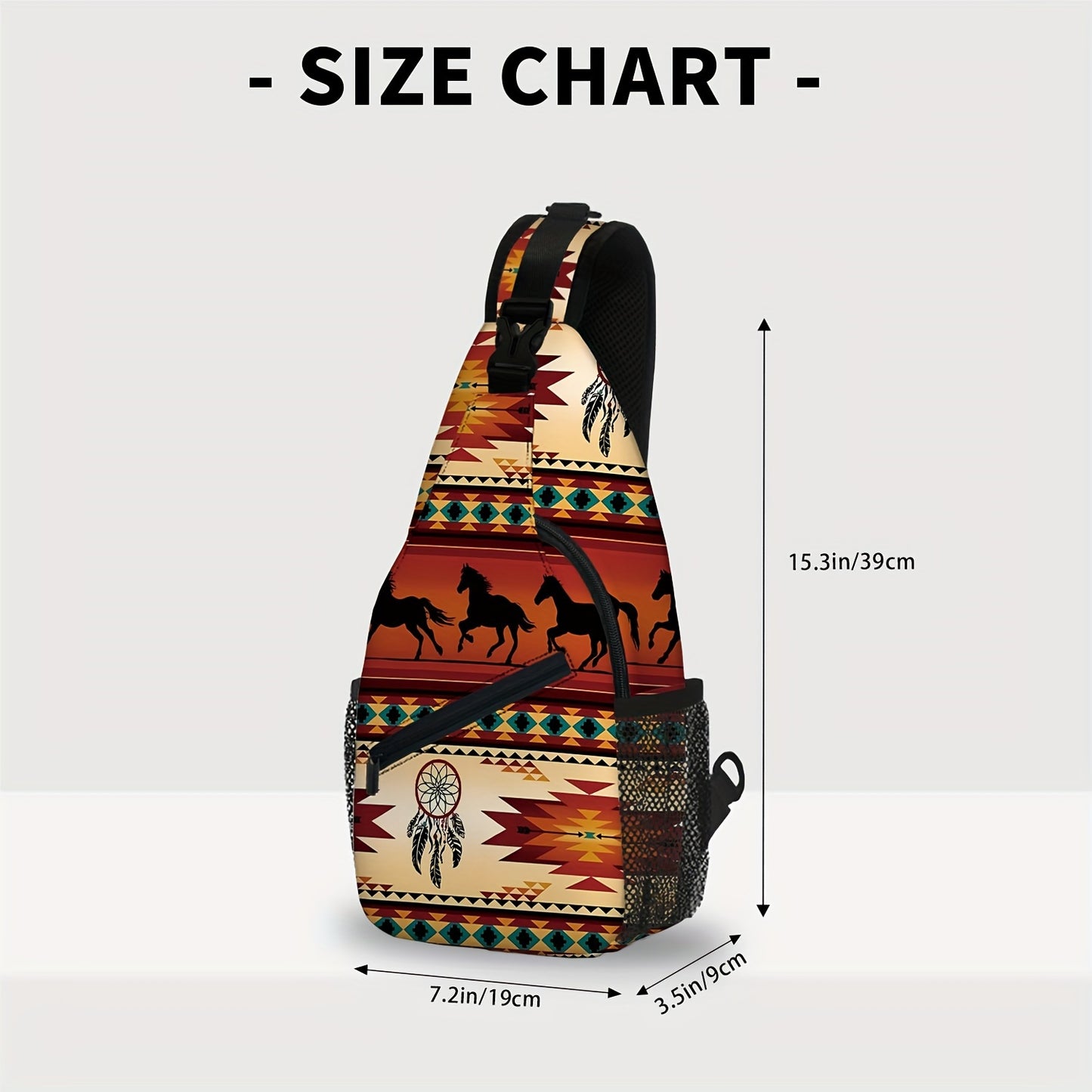 Totem Style Horse Pattern Print Casual Sling Bag, Men's And Women's Crossbody Bag For Travel & Daily Commute