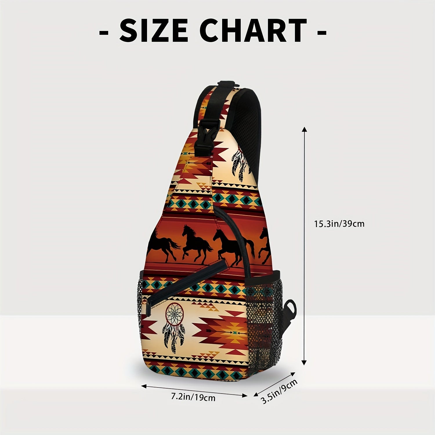 Totem Style Horse Pattern Print Casual Sling Bag, Men's And Women's Crossbody Bag For Travel & Daily Commute