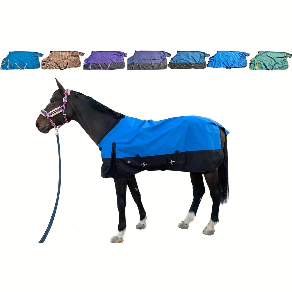 1pc TGW RIDING 1200D Horse Rain Sheet - Windproof, Waterproof, Breathable Polyester Fiber with Double Front Closure, Belly & Leg Straps for All-Season Protection
