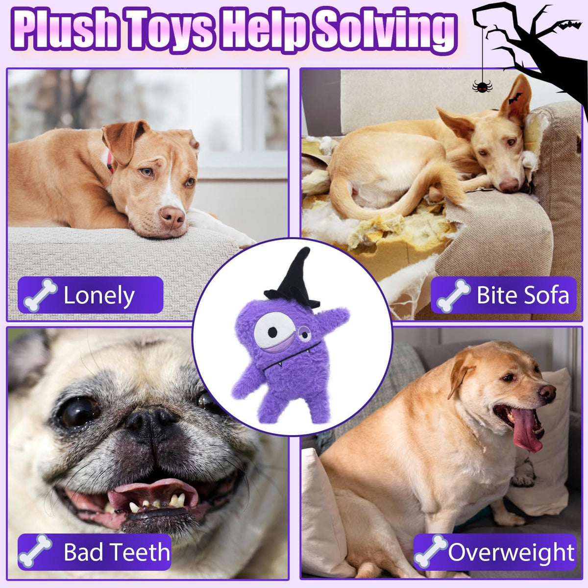 Monster Dog Halloween Toy for Gifts, Stuffed Dog Plush Toy