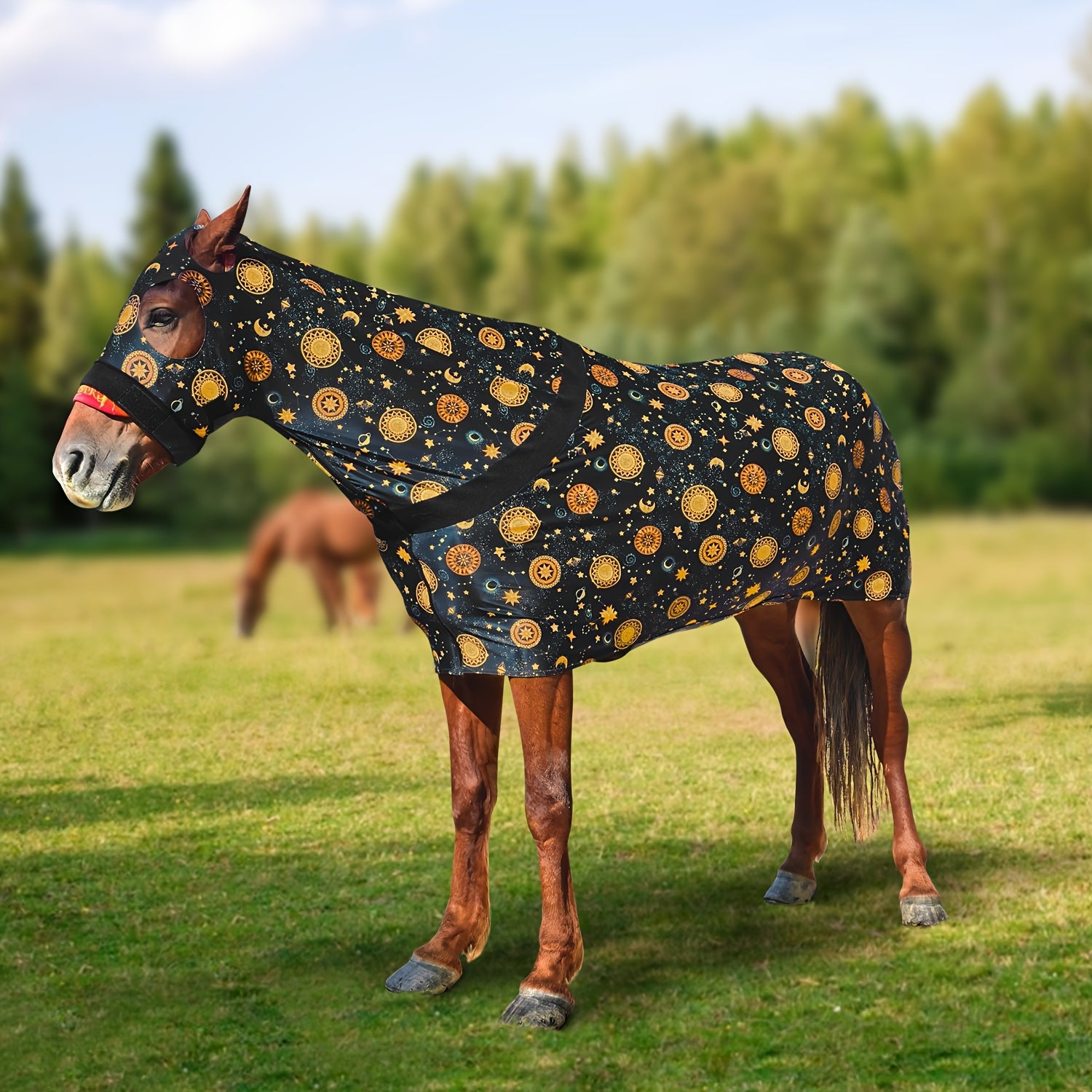1pc EquiStar Horse Blanket with Neck Cover - Full Body Elastic Thin Polyester Fiber Horse Sheet, All Breed Sizes, Zippered Soft Comfort Protection from Mosquitoes and Flies