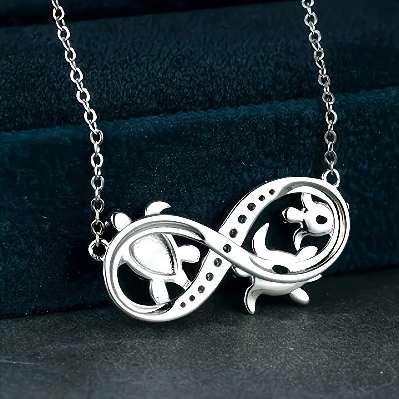 Ocean Style Blue Opal Three Turtles Infinity Symbol Pendant Necklace Valentine's Day Party Holiday Gift