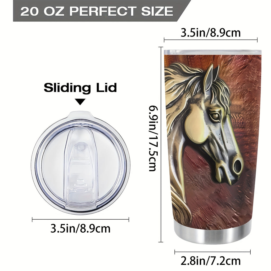 [20Oz Stainless Steel Travel Tumbler] 20Oz Metal Horse Stainless Steel Tumbler,Metal Horse Print Double Wall Vacuum Insulated Travel Mug, Gifts for Parents, Relatives And Friends