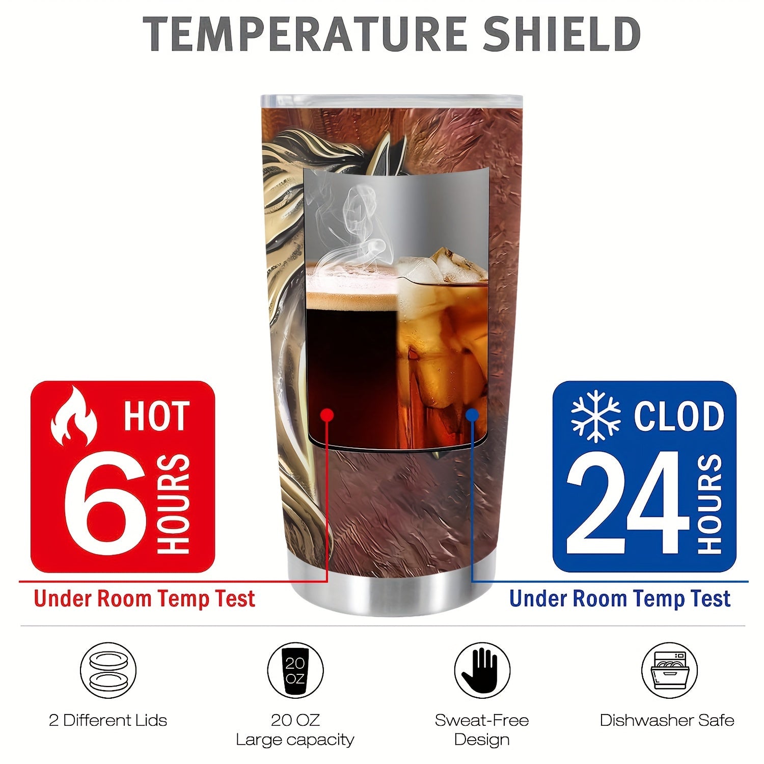 [20Oz Stainless Steel Travel Tumbler] 20Oz Metal Horse Stainless Steel Tumbler,Metal Horse Print Double Wall Vacuum Insulated Travel Mug, Gifts for Parents, Relatives And Friends