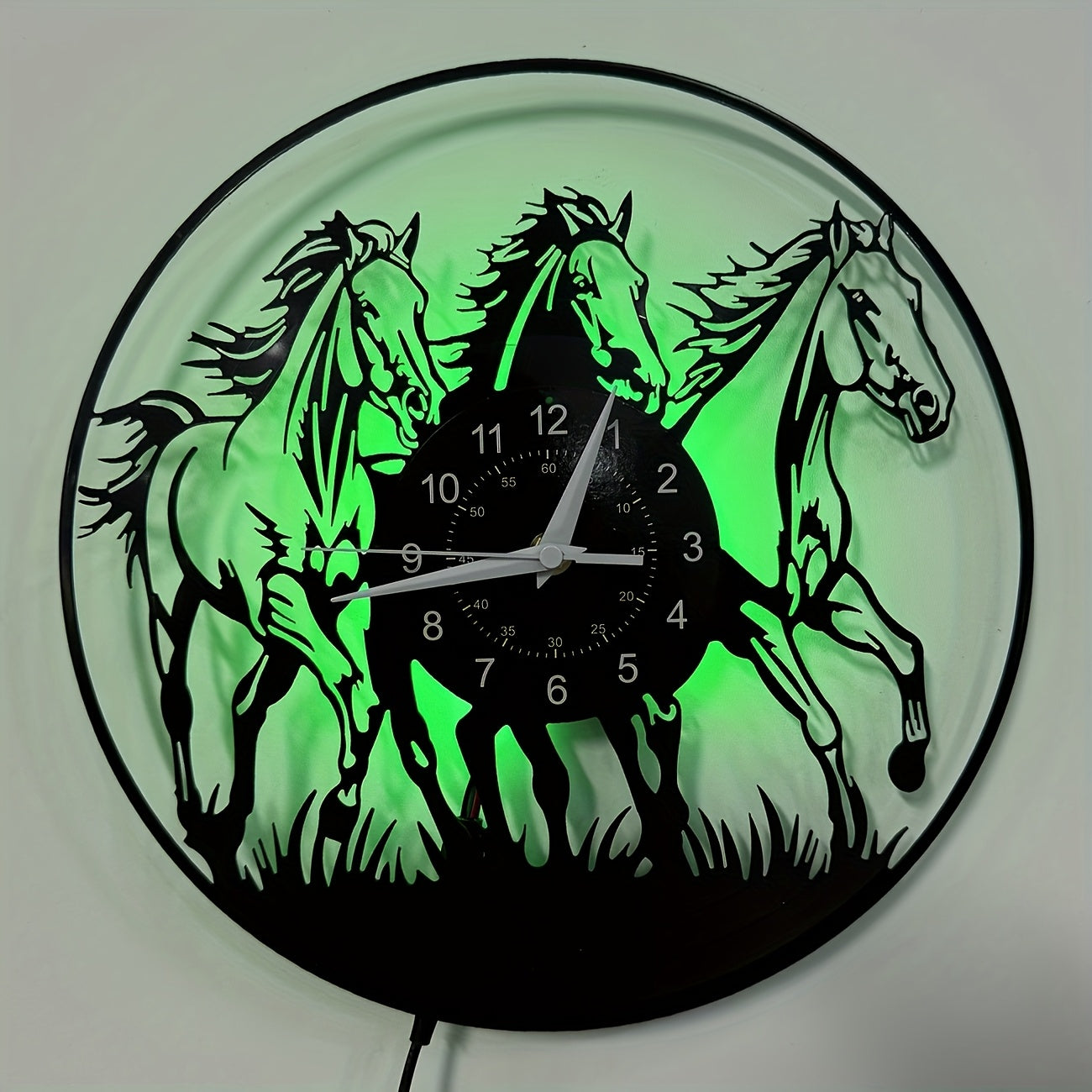 [Unique Vinyl LED Clock] Unique Luminous Vinyl LED Wall Clock | Handmade Running Horse Design Home Wall Art Decor for Living Room, Bedroom, Office, Garage, Kitchen | Original Gift for Birthday, Mothers Day, Spring Season, Gra