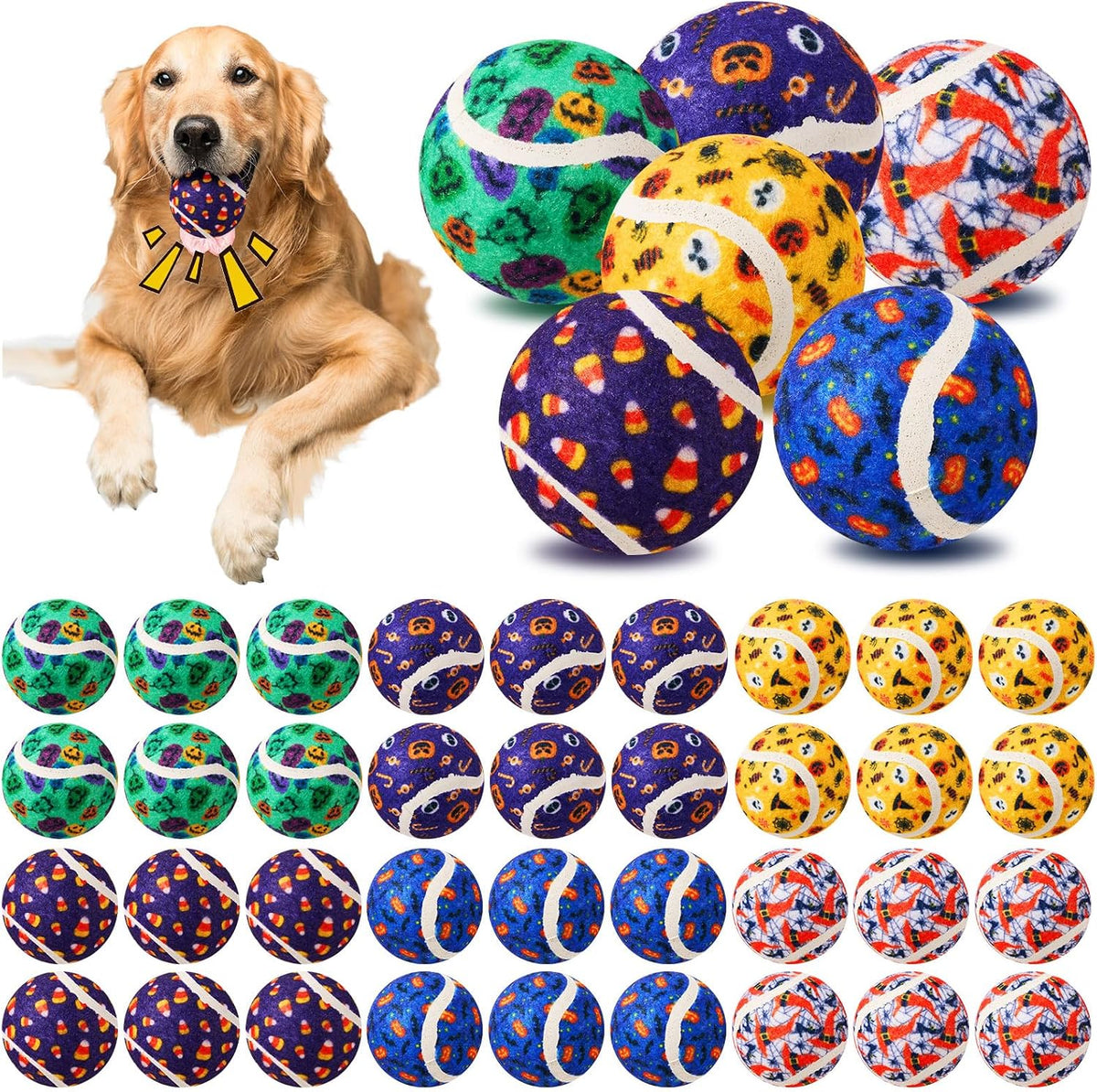 6 Pcs Halloween Dog Toys Bulk, 2.5 Inch Squeaky Tennis Balls Gifts