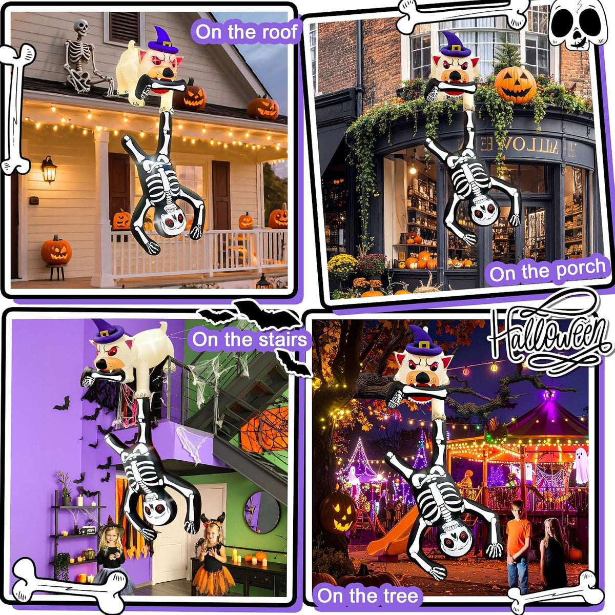 8FT LED Illuminated Halloween Inflatable Dog Pulling Skeleton Decor