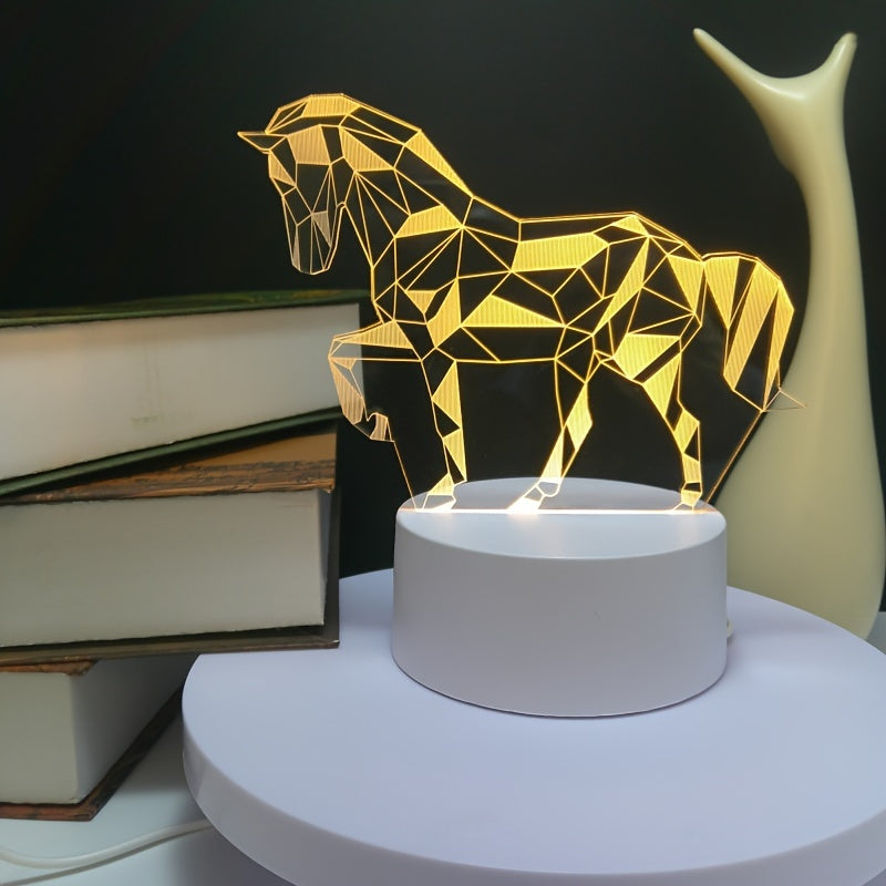 3D Night Light Horse Monochrome Warm Light USB Plug-in Without Switch