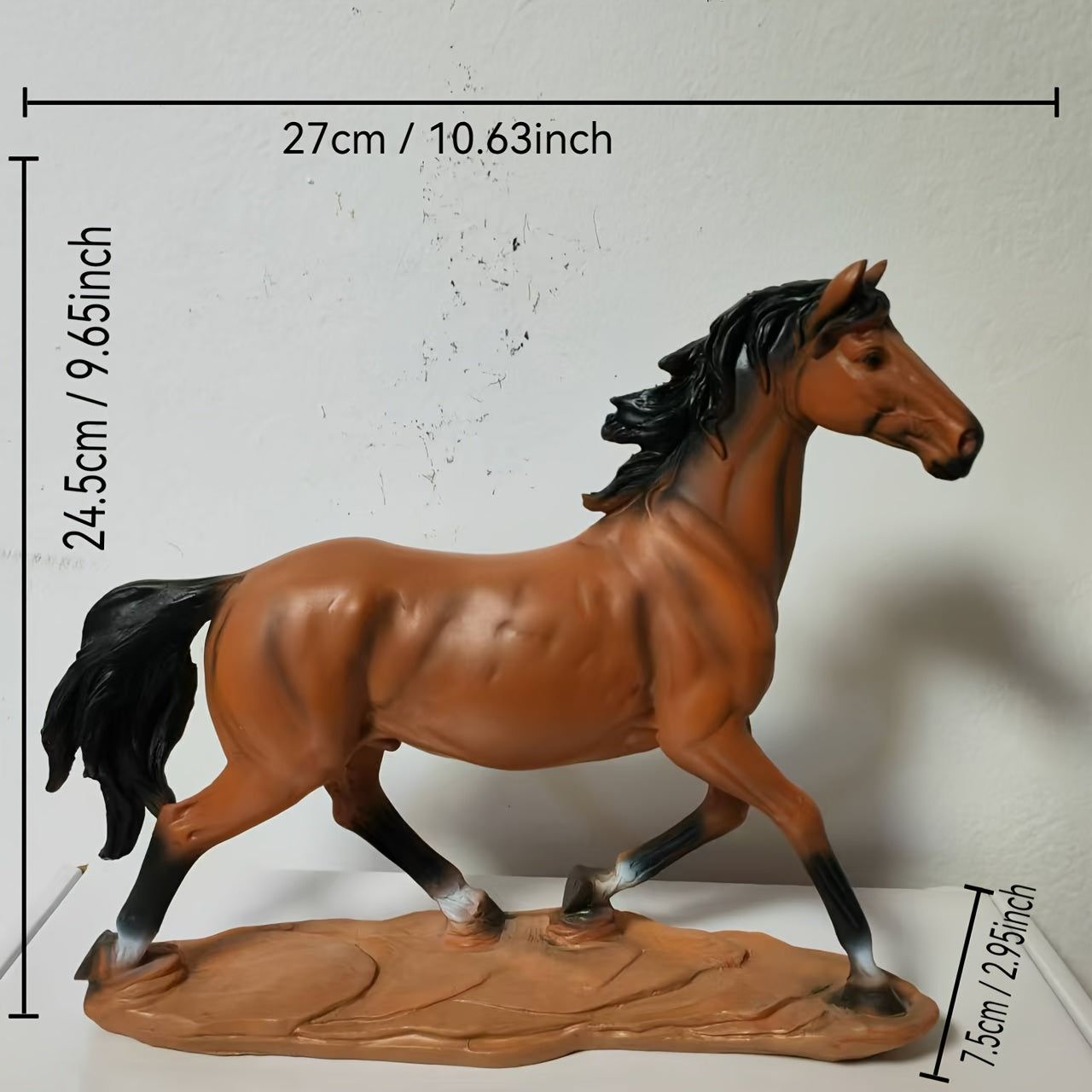 Galloping Brown Horse Figurine - Versatile Resin Decor for Home, Office, and Outdoor Spaces